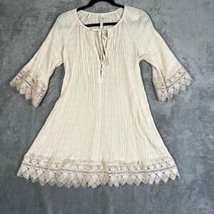 Anthropologie Lace Trim Light Pink Tunic Dress Women's Sm Boho Cottagecore